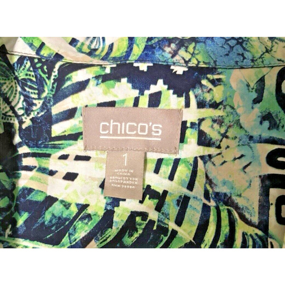 Lightweight Tropical Zip-Up Jacket CHICOs Size 1‎ (Large) Green Abstract Pattern - Picture 7 of 7